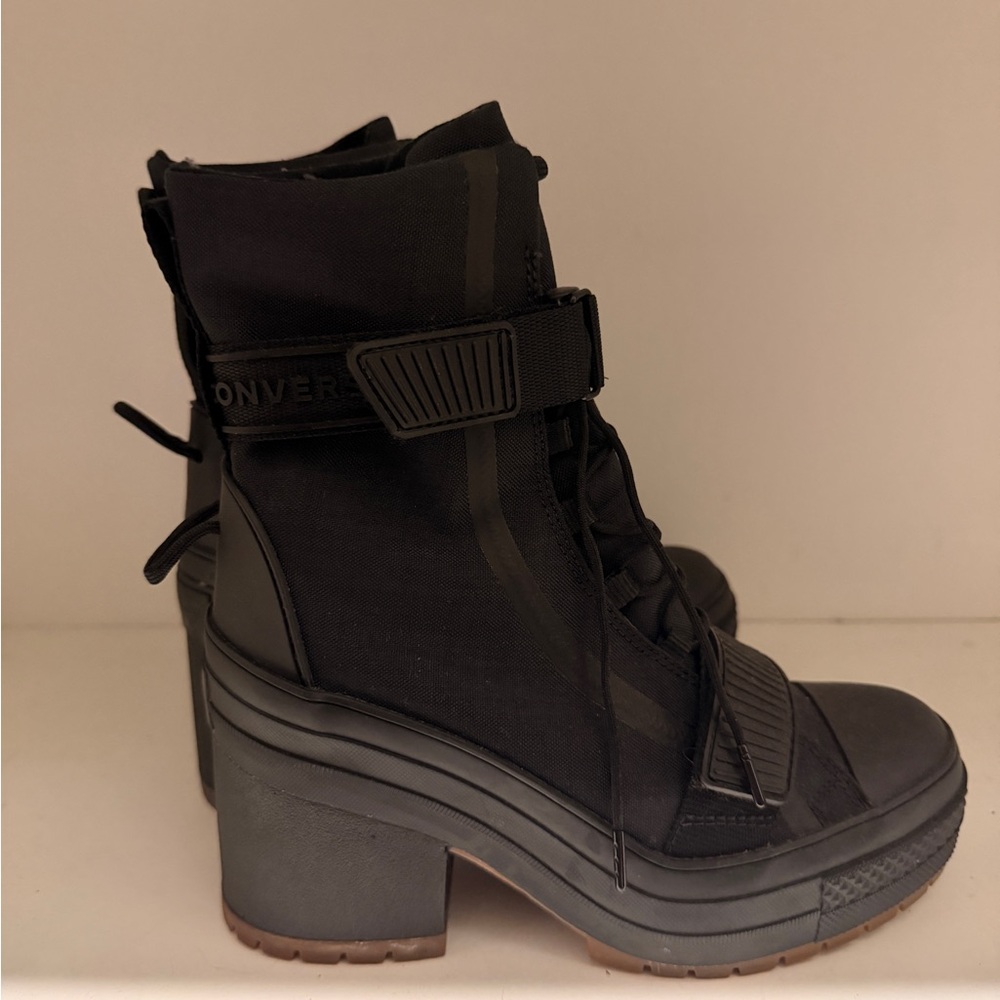 Converse Black Platform Lace-Up Ankle Boots with Strap